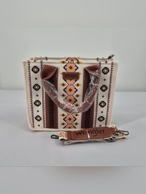 Wrangler Ladies Southwestern Small Coffee Brown Crossbody Tote Bag Cowgirl
